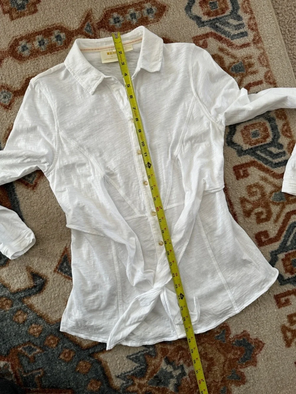 Anthropologie White Tie-Front Button Down Shirt - Picture 5 of 6